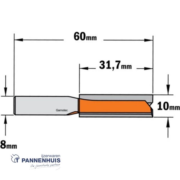 CMT Groeffrees met rechte snijkoppen, HW D=10 x 31,7mm L=60 S=8 Z2 - Afbeelding 2