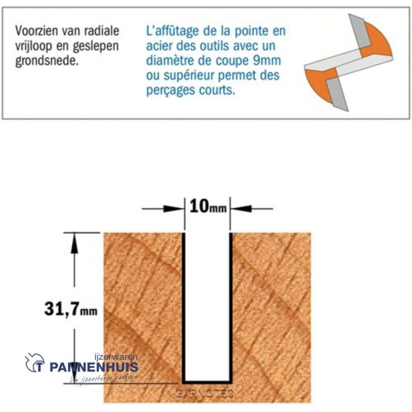 CMT Groeffrees met rechte snijkoppen, HW D=10 x 31,7mm L=60 S=8 Z2 - Afbeelding 3