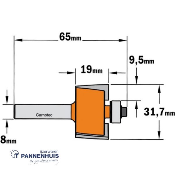 CMT Rabatfrees, HW D=31,7 x 19mm L=65 S=8 Z2 - Afbeelding 2