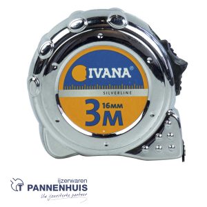 Ivana rolbandmaat verchroomd 3m x 16mm met magneet