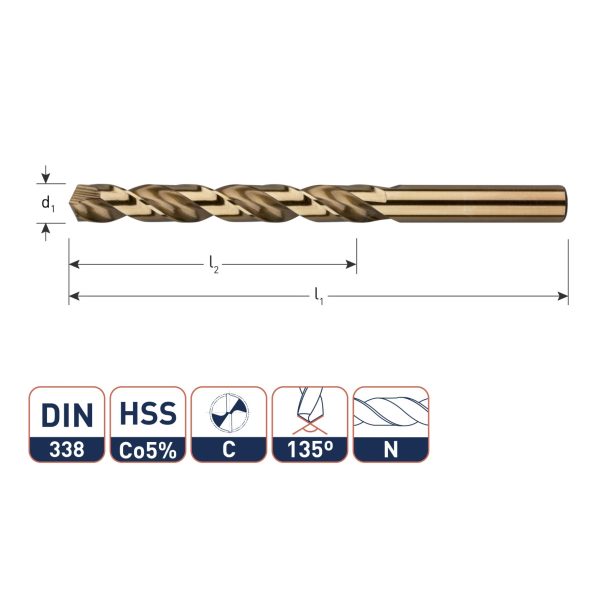 Cobaltboor Ivana HSS-Co5 DIN 338 splitpoint  2,1 mm