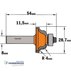 CMT Profielfrees met kogellager, HW D=28,7 x 11.5mm R=4 L=54 S=8 Z2