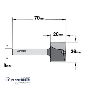 CMT Rechte groeffrees, HW D=26 x 20mm L=70 S=8 Z2+1