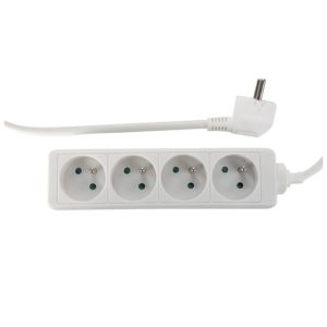 Stekkerdoos, 4 stopcontacten met penaarde (type E), kabel 5 m, 3G1.5, wit