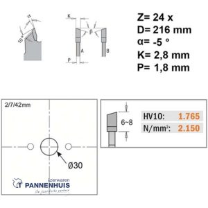 CMT Schulpcirkelzaag HW 216x30x2,8 Z24 Massieve houtsoorten