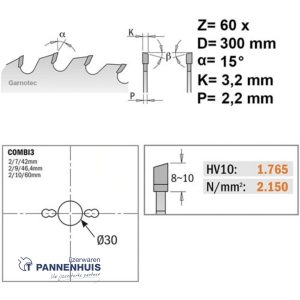 CMT Afkortcirkelzaag HW 300x30x3,2 Z60 Massieve houtsoorten