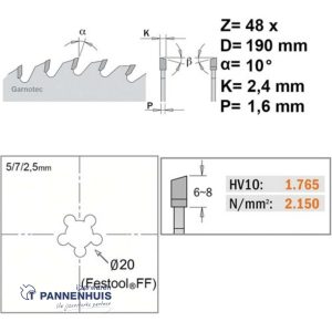 CMT Afkortcirkelzaag HW 190x20x2,4 Z48 Massieve houtsoorten