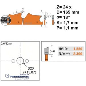 CMT Schulpcirkelzaag HW 165×20(+15,87)x1,7 Z24 Massieve houtsoorten, Multiplex
