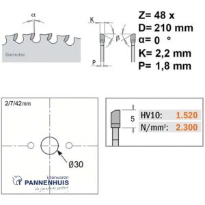 CMT Cirkelzaag HW 210x30x2,2 Z48 Ferro- en non-ferro metalen, sandwich panelen