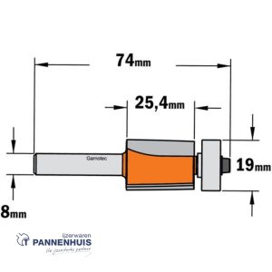 CMT Uitloopfrees met kogellager, HW D=19 x 25.4mm L=80,2 S=8 Z2