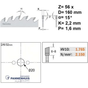 CMT Afkortcirkelzaag HW 160x20x2,2 Z56 Massieve houtsoorten