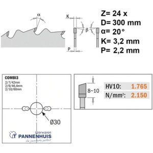 CMT Schulpcirkelzaag HW 300x30x3,2  Z24 Massieve houtsoorten