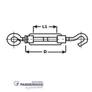 kabelspanner Haak-Oog 6×090 mm RVS AISI 316