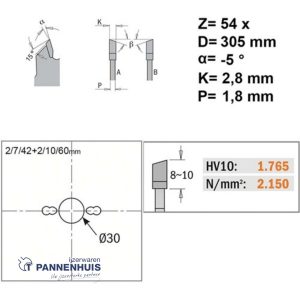 CMT Afkortcirkelzaag HW 305x30x2,8 Z54 Massieve houtsoorten