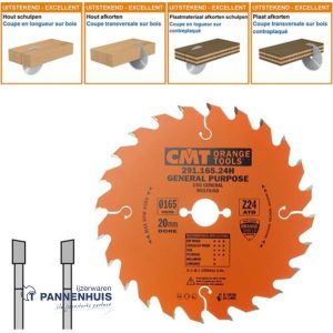 CMT Universele cirkelzaag HW 165x20x2,2 Z24 Massieve houtsoorten, Multiplex