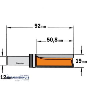 CMT Groeffrees met kogellager HW D=19 x 50.8 L=92 S=12 Z2