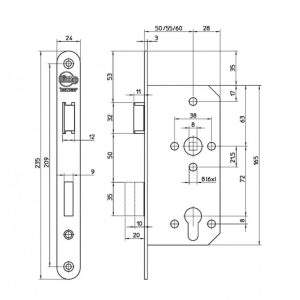 Litto cilinderslot A26E611 50 mm as 72mm Inox look rechthoekig L/R