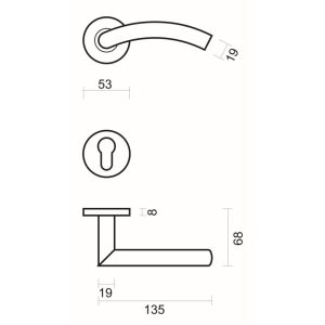 Deurkruk Pro GI SHAPE 19mm Inox Plus R+E CYL