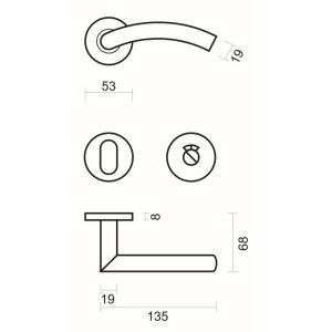 Deurkruk Pro GI SHAPE 19mm Inox Plus R+WC