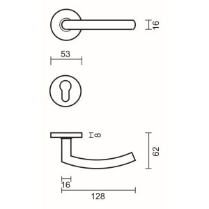 Deurkruk Pro C SHAPE 16mm Inox Plus R+E CYL