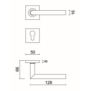 Deurkruk Pro SQUARE I SHAPE 16MM INOX PLUS R+E CYL