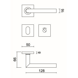 Deurkruk Pro SQUARE I SHAPE 16MM INOX PLUS R+WC