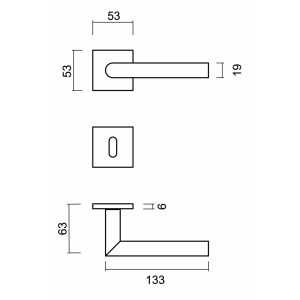 Deurkruk Pro FLAT SQUARE I SHAPE 19mm Inox Plus R+E