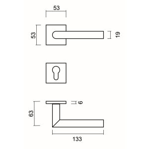 Deurkruk Pro FLAT SQUARE I SHAPE 19mm Inox Plus R+E CYL