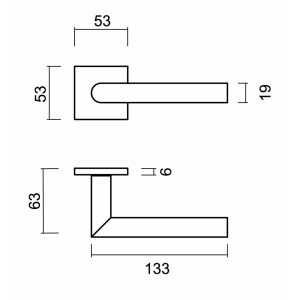 Deurkruk Pro FLAT SQUARE I SHAPE 19mm Inox Plus R+NO KEY