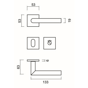 Deurkruk Pro FLAT SQUARE I SHAPE 19mm Inox Plus R+WC
