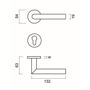 Deurkruk Pro FLAT I SHAPE 19mm Inox Plus R+E CYL