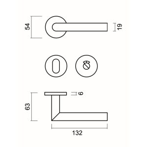 Deurkruk Pro FLAT I SHAPE 19mm Inox Plus R+WC