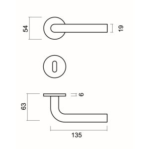 Deurkruk Pro FLAT L SHAPE 19mm Inox Plus R+E