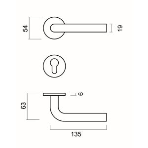 Deurkruk Pro FLAT L SHAPE 19mm Inox Plus R+E CYL