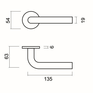 Deurkruk Pro FLAT L SHAPE 19mm Inox Plus R+NO KEY