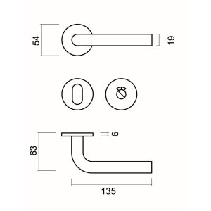 Deurkruk Pro FLAT L SHAPE 19mm Inox Plus R+WC