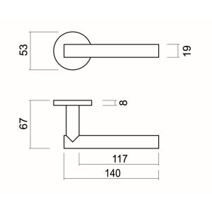 Deurkruk Pro T SHAPE 19mm Inox Plus R+NO KEY