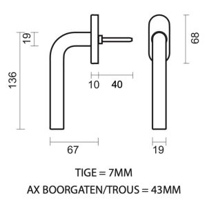 Raamkruk L SHAPE 19MM DK INOX PLUS