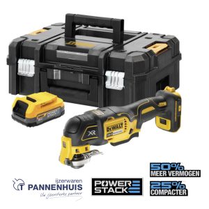 Dewalt DCS356E1T 18V XR Brushless multitool – 1x POWERSTACK in TSTAK (zonder lader)