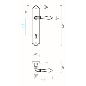 Deurkruk Pro MARTINA Koper Plaat + KEY 110MM