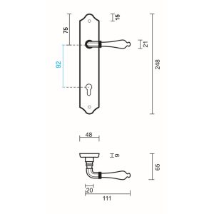 Deurkruk pro MARTINA Koper Plaat + CYL  92MM