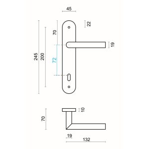 Deurkruk Pro I SHAPE 19mm Inox Plus Plaat + KEY  72mm