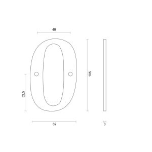Huisnummer 0 B=62 H=105 Retro ijzer
