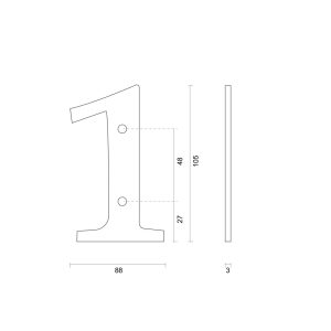 Huisnummer 1 B=88 H=105 Retro ijzer