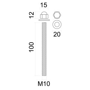 Bevestigingsset M10 trekker + dop moer inox look