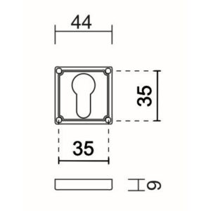 Sleutelplaatje Cilinder Square Retro 44MM INOX LOOK