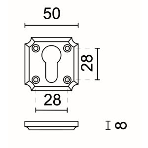 Sleutelplaatje Cilinder Square Retro 50MM INOX LOOK