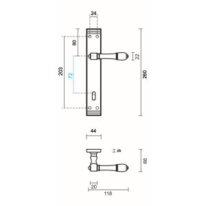 Deurkruk Pro ALDAGONDA KOPER PLAAT+KEY 72MM