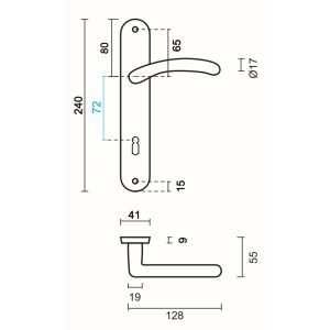 Deurkruk Pro ANGEL INOX LOOK PLAAT+KEY 72MM