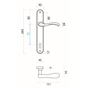 Deurkruk Pro ERICA INOX LOOK PLAAT+KEY  72MM